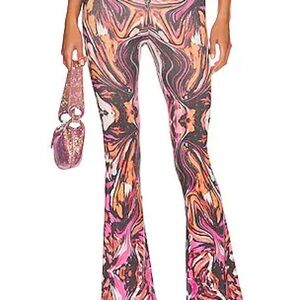 h:ours DETRIA RUCHED FRONT PANT | Pink and Orange Swirl Flare Pants